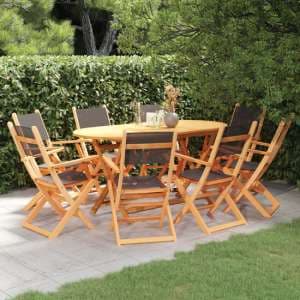 Huron Wooden 9 Piece Outdoor Dining Set In Natural And Black - UK
