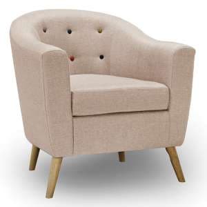 Huston Upholstered Linen Fabric Armchair In Beige