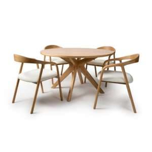Hvar Wooden Dining Table Round In Oak With 4 Chairs - UK