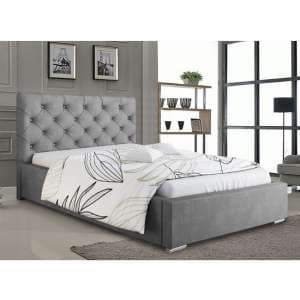 Hyannis Plush Velvet Double Bed In Grey - UK