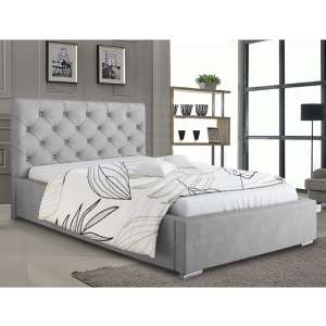 Hyannis Plush Velvet Small Double Bed In Silver