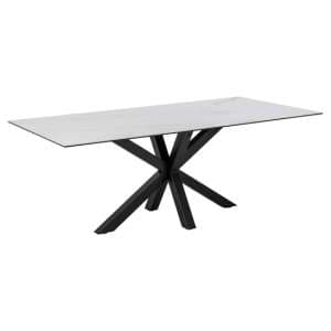 Hyeres Ceramic Dining Table In White With Matt Black Legs
