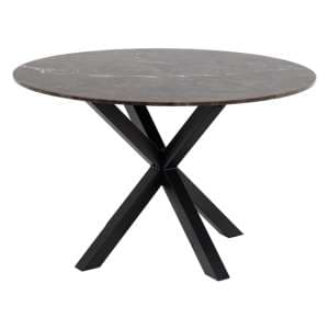Hyeres Marble Dining Table Round In Brown With Matt Black Legs - UK