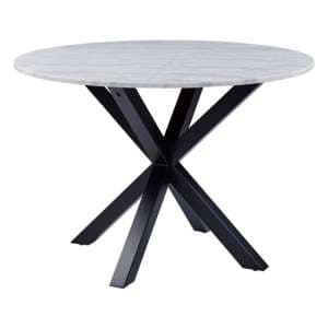 Hyeres Marble Dining Table Round In White With Matt Black Legs