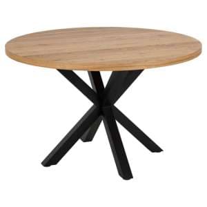 Hyeres Wooden Dining Table Round In Oak With Matt Black Legs - UK