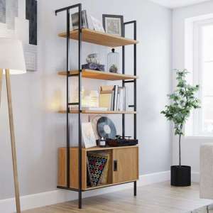 Hythe Wall Mounted Wooden Bookcase With Door In Walnut - UK
