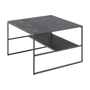 Ibiza Wooden Coffee Table With Shelf In Black Marble Effect - UK