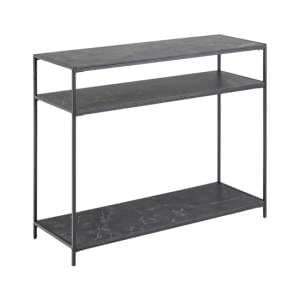 Ibiza Wooden Console Table 2 Shelves In Black Marble Effect - UK