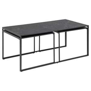Ibiza Wooden Set Of 3 Coffee Tables In Black Marble Effect - UK