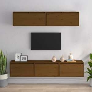 Idonia Solid Pinewood Entertainment Unit In Honey Brown