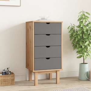 Ieva Solid Pine Wood Chest Of 4 Drawers In Brown And Grey - UK