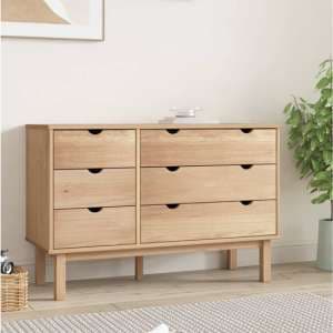 Ieva Solid Pine Wood Wide Chest Of 6 Drawers In Brown - UK