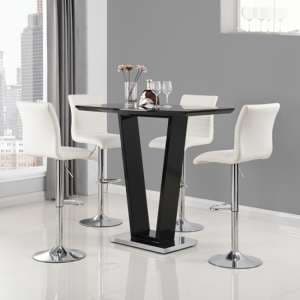 Ilko Black High Gloss Bar Table With 4 Ripple White Stools