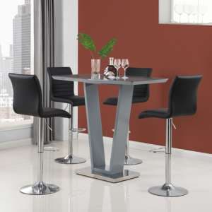Ilko Grey High Gloss Bar Table With 4 Ripple Black Stools