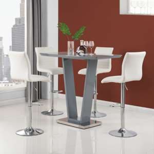 Ilko Grey High Gloss Bar Table With 4 Ripple White Stools