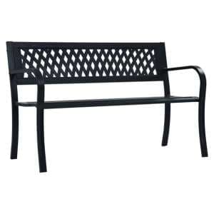 Inaya 125cm Diamond Design Steel Garden Seating Bench In Black - UK