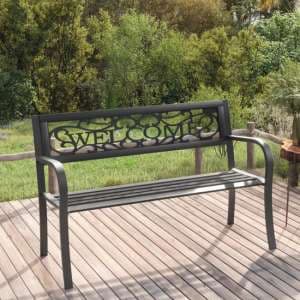 Inaya 125cm Welcome Design Steel Garden Seating Bench In Black - UK