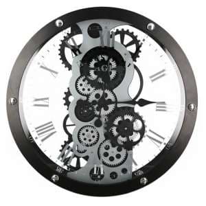 Industry Glass Wall Clock With Black And Silver Metal Frame