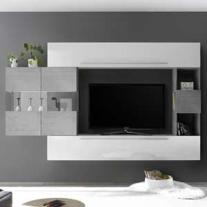 Infra Entertainment Unit In White Gloss And Cement Effect