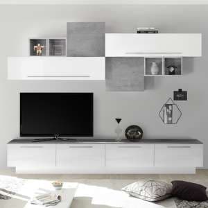 Infra White Gloss Large Entertainment Unit In Cement Effect
