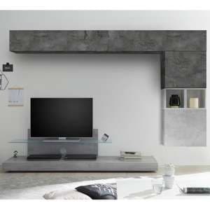Infra Glass Shelf White Gloss TV Stand In Cement And Oxide
