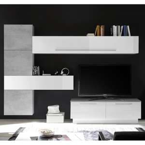 Infra Storage Unit TV Stand In White Gloss And Cement Effect