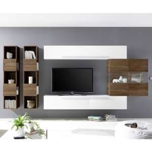 Infra Wall TV Unit And Shelves In Dark Walnut And White Gloss