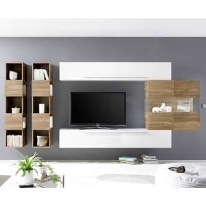 Infra Stelvio Walnut Wall TV Unit And Shelves In White Gloss