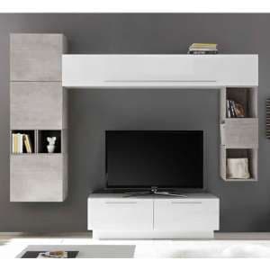 Infra TV Stand With 5 Drawers In White Gloss And Cement Effect
