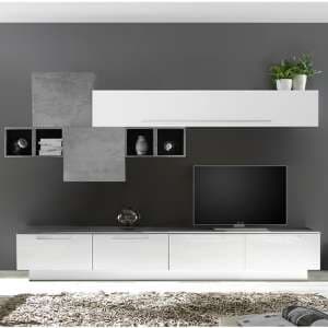 Infra TV Stand With 6 Drawers In White Gloss And Cement Effect