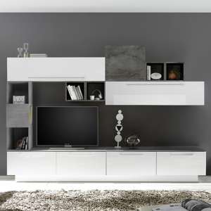 Infra TV Stand With 6 Drawers In White Gloss And Oxide