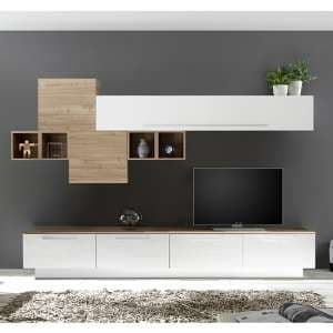 Infra TV Stand With 6 Drawers In White Gloss And Stelvio Walnut