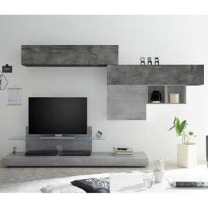 Infra TV Stand In Cement Effect And Oxide And Glass Shelf