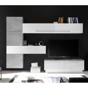 Infra TV Stand With Drawers In White Gloss And Cement Effect
