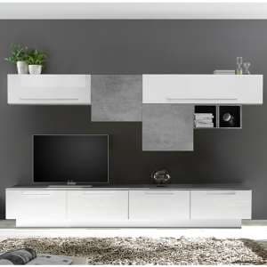 Infra TV Stand With Shelves In White Gloss And Oxide