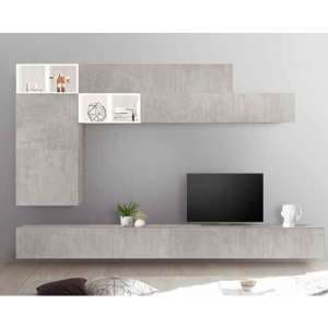 Infra Entertainment Wall Unit In White Gloss And Cement Effect
