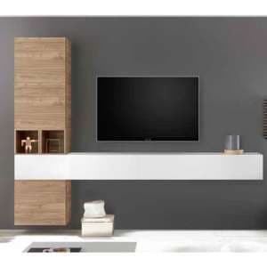 Infra Wall TV Unit In White High Gloss And Stelvio Walnut