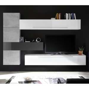 Infra Wooden TV Wall Unit In White And Grey High Gloss