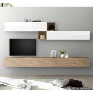 Infra TV Wall Unit And Shelves In White Gloss And Stelvio Walnut