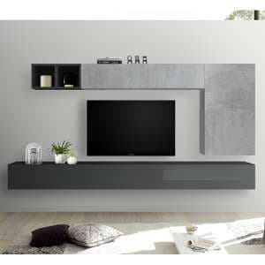 Infra Wall Entertainment Unit In Grey Gloss And Cement Effect