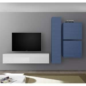 Infra Wall TV Unit And Storage In White High Gloss And Blue