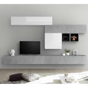 Infra Large Entertainment Unit In White Gloss And Cement Effect