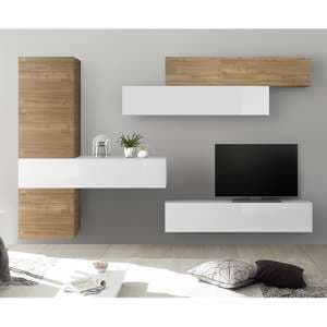 Infra Wall TV Unit With Storage In White Gloss And Stelvio Walnut