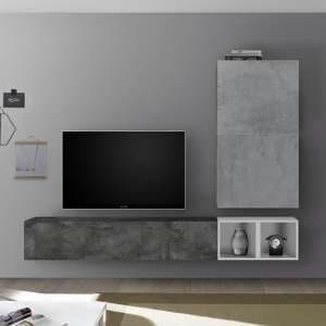 Infra White Gloss Wall Entertainment Unit In Oxide And Cement
