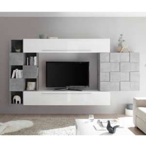 Infra White Gloss Wall Entertainment Unit In Cement Effect