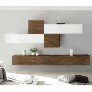Infra Wall TV Unit In White High Gloss And Dark Walnut