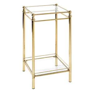 Inman Tall Square Clear Glass Side Table In Brass