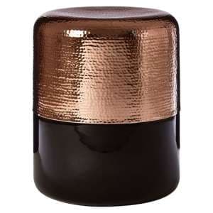Intan Round Copper Aluminium Side Table With Black Glass Base - UK