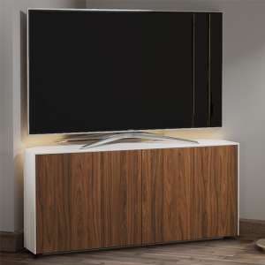 Intel Corner LED TV Stand In White Gloss And Walnut