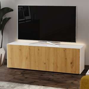Intel Large LED TV Stand In White Gloss And Oak